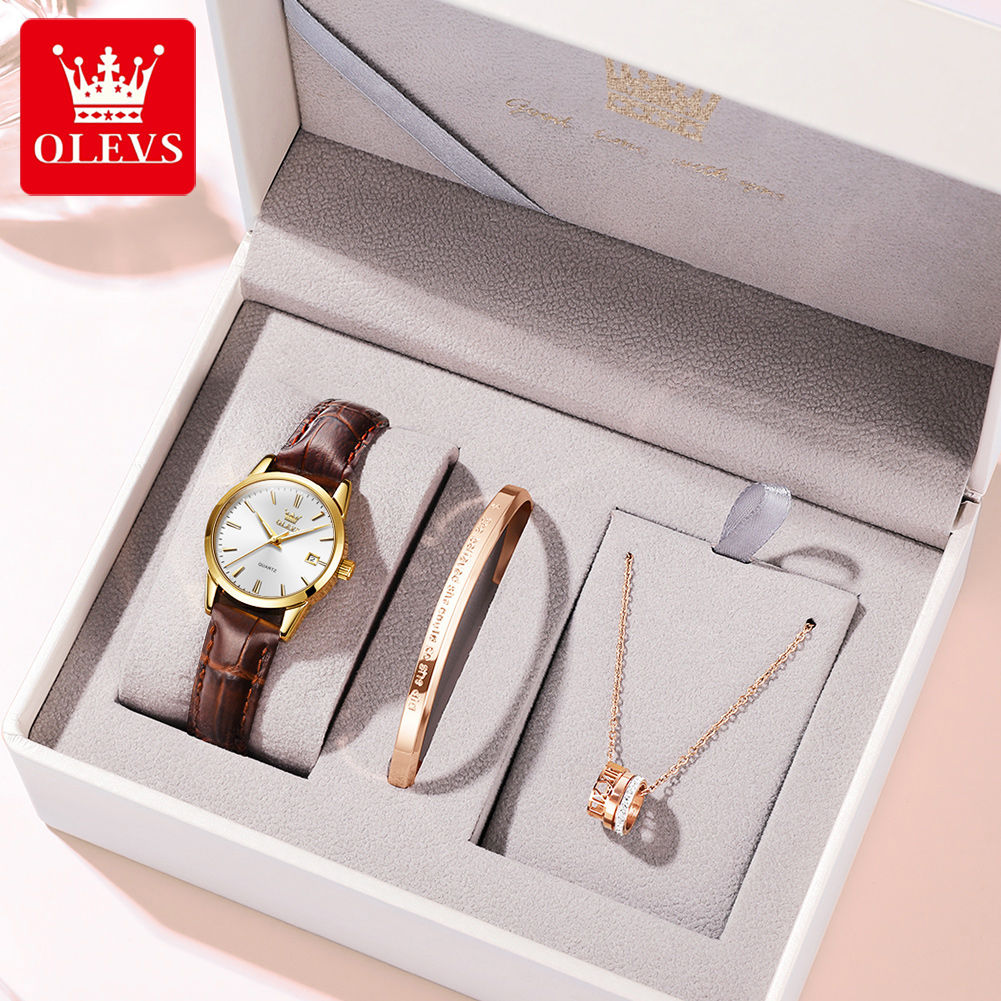 Leather Bracelet - OLEVS Zegarek 6898 Damski Oryginalny Elegancki